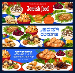 Jewish meals vector israelite food banners set