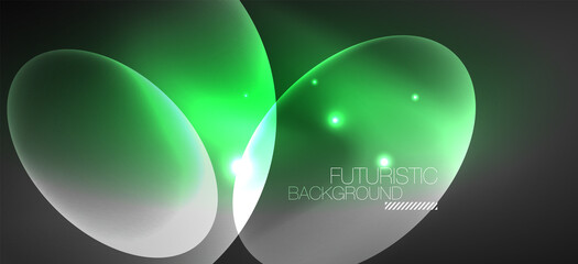 Neon ellipses abstract backgrounds. Shiny bright round shapes glowing in the dark. Vector futuristic illustrations for covers, banners, flyers and posters and other