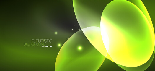 Neon ellipses abstract backgrounds. Shiny bright round shapes glowing in the dark. Vector futuristic illustrations for covers, banners, flyers and posters and other