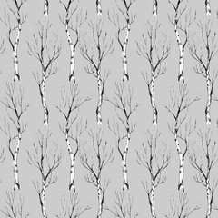Seamless pattern with birches. .Pencil drawing illustration. The print is used for Wallpaper design, fabric, textile, packaging