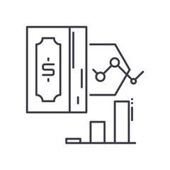 Investment analysis icon, linear isolated illustration, thin line vector, web design sign, outline concept symbol with editable stroke on white background.