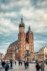 Naklejka premium Basilica of St. Mary and Market Square in Krakow, Poland