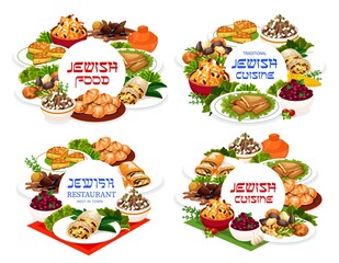 Jewish food vector round frames israelite cuisine