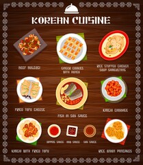 Korean food cuisine, menu dishes, restaurant meals
