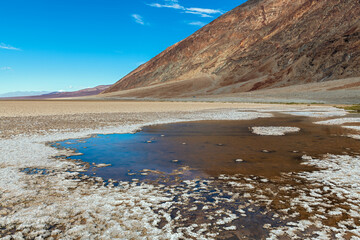 Standing water at Badwater Basin in Death Valley National Park, California, USA