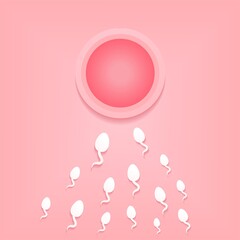 Human fertilization. Sperm and egg. Sperm that runs towards the egg. Illustration vector