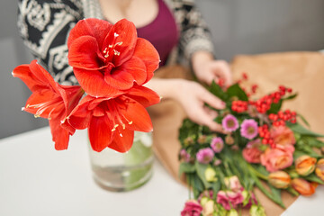 Bouquet 012, step by step installation of flowers in a vase. Flowers bunch, set for home. Fresh cut flowers for decoration home. European floral shop. Delivery fresh cut flower.