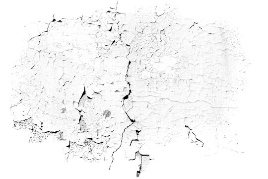 Grunge weathered shabby peeled painted concrete surface wall with holes and cracks macro for making brush isolated on white background