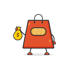 Cute shopping bag. Illustration vector graphic cartoon character  icon design. Perfect for Ecommerce, Symbol of promotion sale, store web element. Illustration E-commerce Shopping Symbols.

