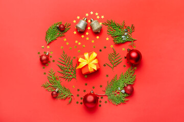 Beautiful Christmas composition on color background
