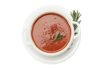 Bowl of tomato soup isolated on white background