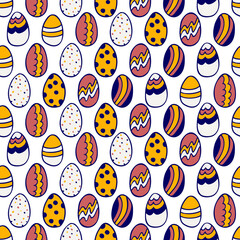 Colorful seamless pattern with hand-drawn different easter eggs. Endless vector background in flat style. Flat illustration for wallpaper and surface design