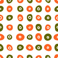 Seamless abstract pattern with spots and rings on white background. Simple vector illustration for wallpaper; wrapping; surface design