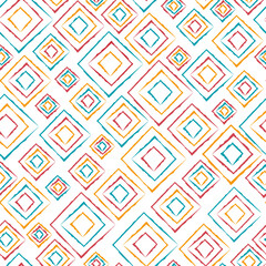 Vector abstract pattern with hand-drawn colorful rhombuses on a white background. Simple seamless illustration for wallpaper, wrapping paper, fabric design