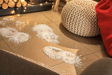 Footprints of Santa on floor in room
