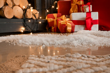 Footprints of Santa on floor in room