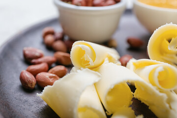 Chocolate shavings on plate, closeup
