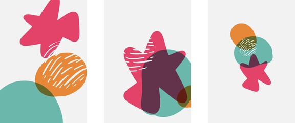 Hand drawn doodle shapes, wall art painting style, vector abstract background templates. A4 poster design or for covers, banners, flyers