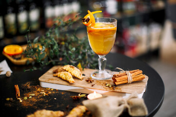 Christmas mulled red wine.Traditional hot drink at Christmas