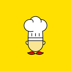 Simple chef vector illustration isolated on yellow background. Linear color style of chef icon