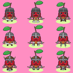 Obraz na płótnie Canvas Illustration vector graphic cartoon character of Cherry knight and viking with dual weapon set . Hand down pose set. Cute and funny fruit set. Good for icon, logo, label, sticker, clipart.