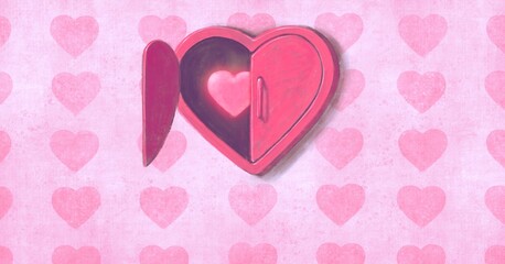 love romance and valentine concept, surreal red heart, painting illustration, concept art, conceptual artwork, 3d illustration