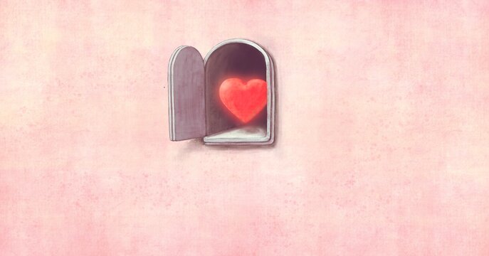 love romance and valentine concept, surreal red heart, painting illustration, concept art, conceptual artwork, 3d illustration