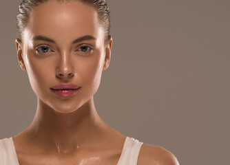 Woman beauty healthy skin moisture spa face natural clean fresh make up close up