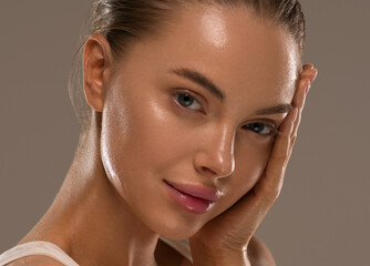 Woman beauty healthy skin moisture spa face natural clean fresh make up close up