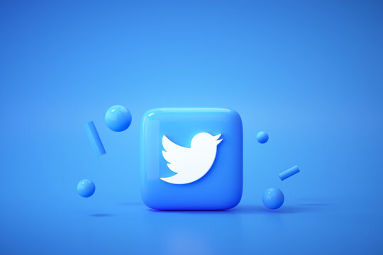 3D Twitter application logo background. Twitter social media platform.