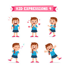 cute little kid girl in various expressions and gesture set