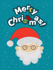 Vector Christmas card. Cartoon Santa Claus. Greeting card template in flat style