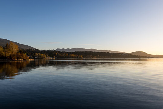 Maplewood Flats and Burrard inlet on a misty morning near Vancouver, BC Canada
