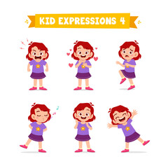 cute little kid girl in various expressions and gesture set