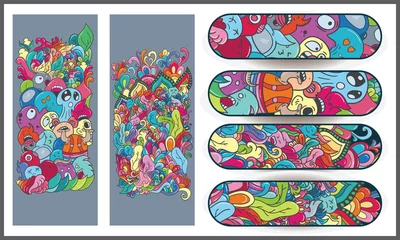 Fotobehang set skateboard designs, vector illustration of beautiful ornament, glowing intended for skateboard images © RAHMAT
