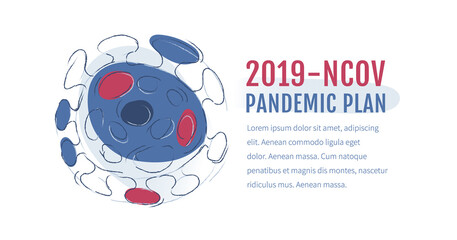 Pandemic plan Vector illustration of a coronavirus cell and text