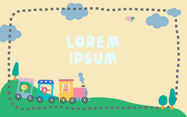 frame decoration, border, transportation, baby shower invitation, illustration for child, picture frame, wallpaper, animal cartoon backgrounds. train travel.