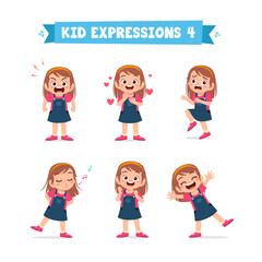 cute little kid girl in various expressions and gesture set