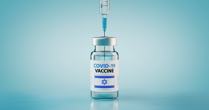 COVID-19 Coronavirus Vaccine And Syringe With Flag Of Israel