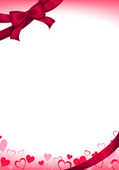 ハートと赤いリボンのフレーム