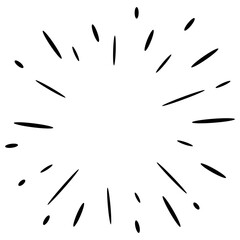 Starburst, sunburst  hand drawn. Design Element Fireworks Black Rays. Comic explosion effect. Radiating, radial lines.