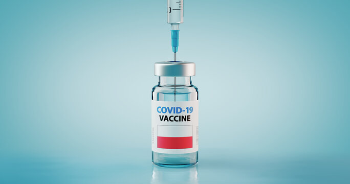 COVID-19 Coronavirus Vaccine And Syringe With Flag Of Poland