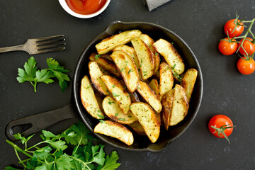 Homemade fried potato wedges