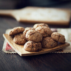 Handmade biscuits on the dark background. Oatmeal cookies