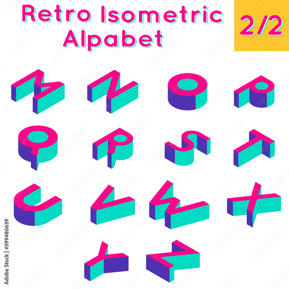 Aufkleber retro isometric three-dimensional bright computer game alphabet set. part 2 of 2