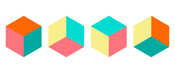 Dimension 3D isometric retro puzzle figures colorful vector game blocks.