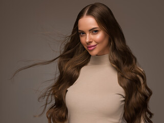 Beautiful woman long hair beauty natural make up fashion hairstyle