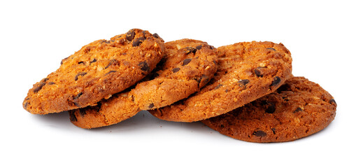 Stack of chocolate chip cookies isolated on white