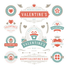 Valentines day vector labels and badges set hearts icons silhouettes for greetings cards
