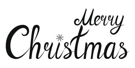 Merry Christmas hand drawn greeting card, vector lettering on white background 